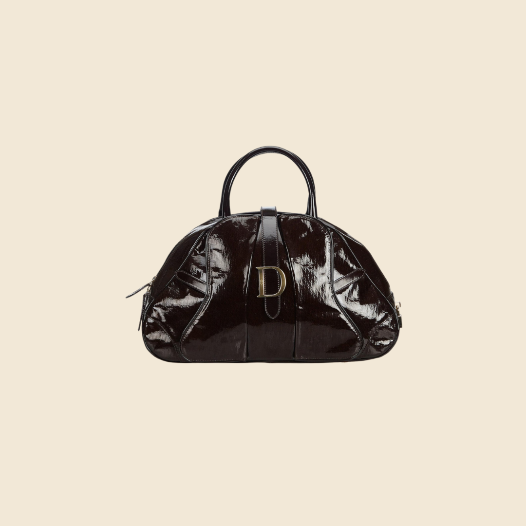 CHRISTIAN DIOR PATENT LEATHER SADDLE BOWLER BAG – RDB