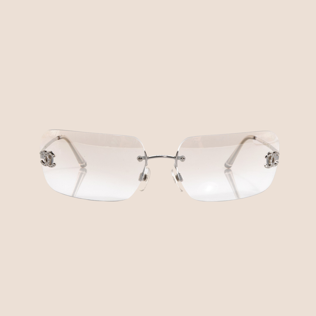 CHANEL CC CRYSTAL LOGO RIMLESS CLEAR SUNGLASSES RDB