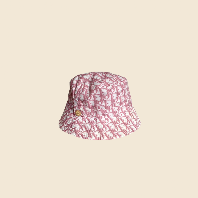 Christian Dior Vintage Trotter Monogram Bucket Hat #58 Polyester Pink RankAB