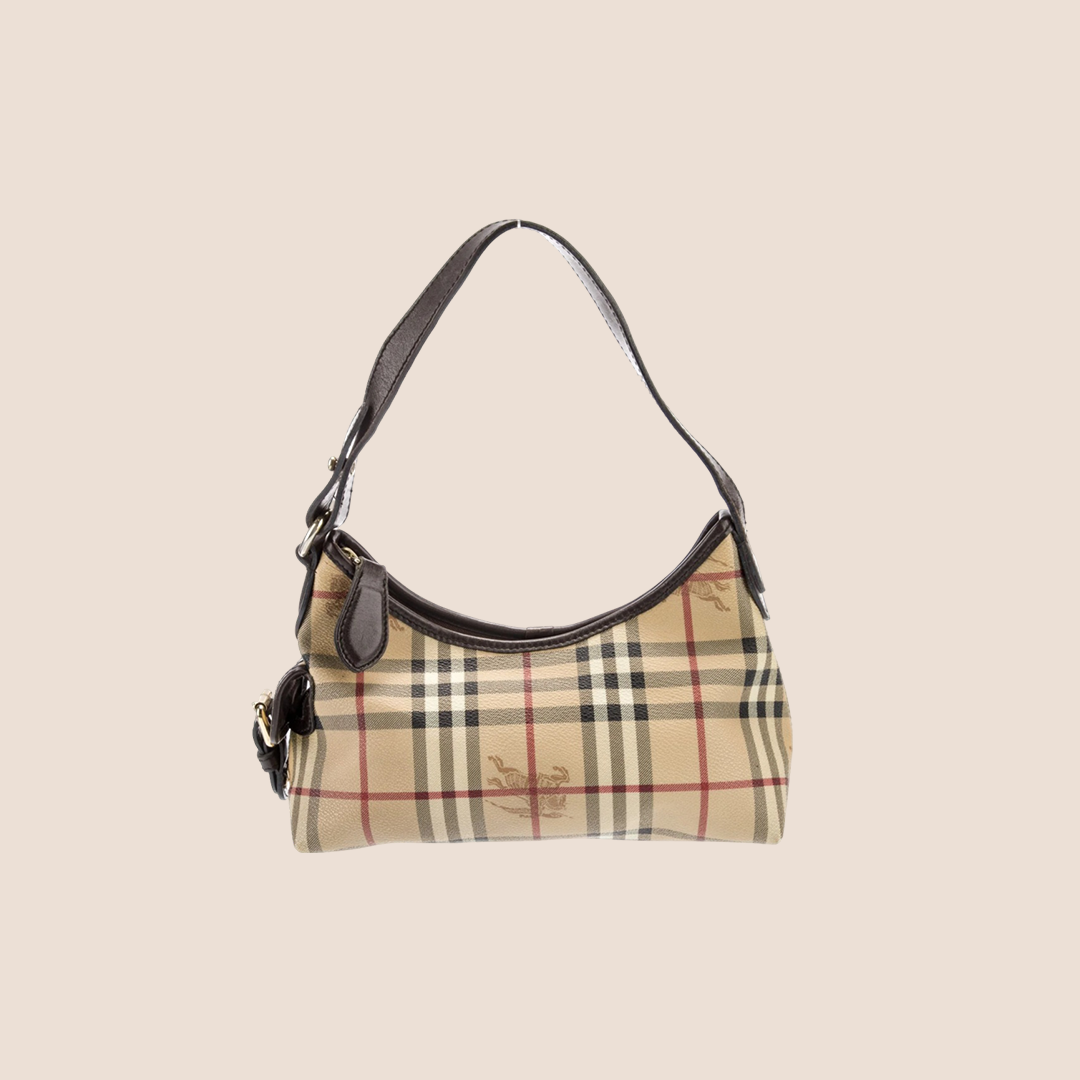 BURBERRY 90s COATED CANVAS HAYMARKET MINI HOBO BAG RDB