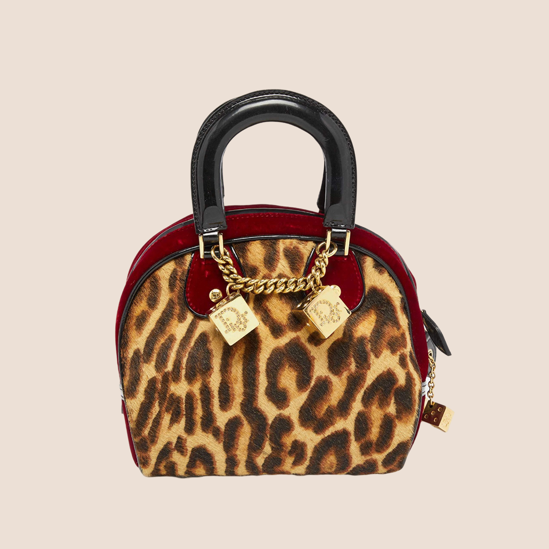 CHRISTIAN DIOR LEOPARD PRINT VELVET GAMBLER DICE BAG RDB