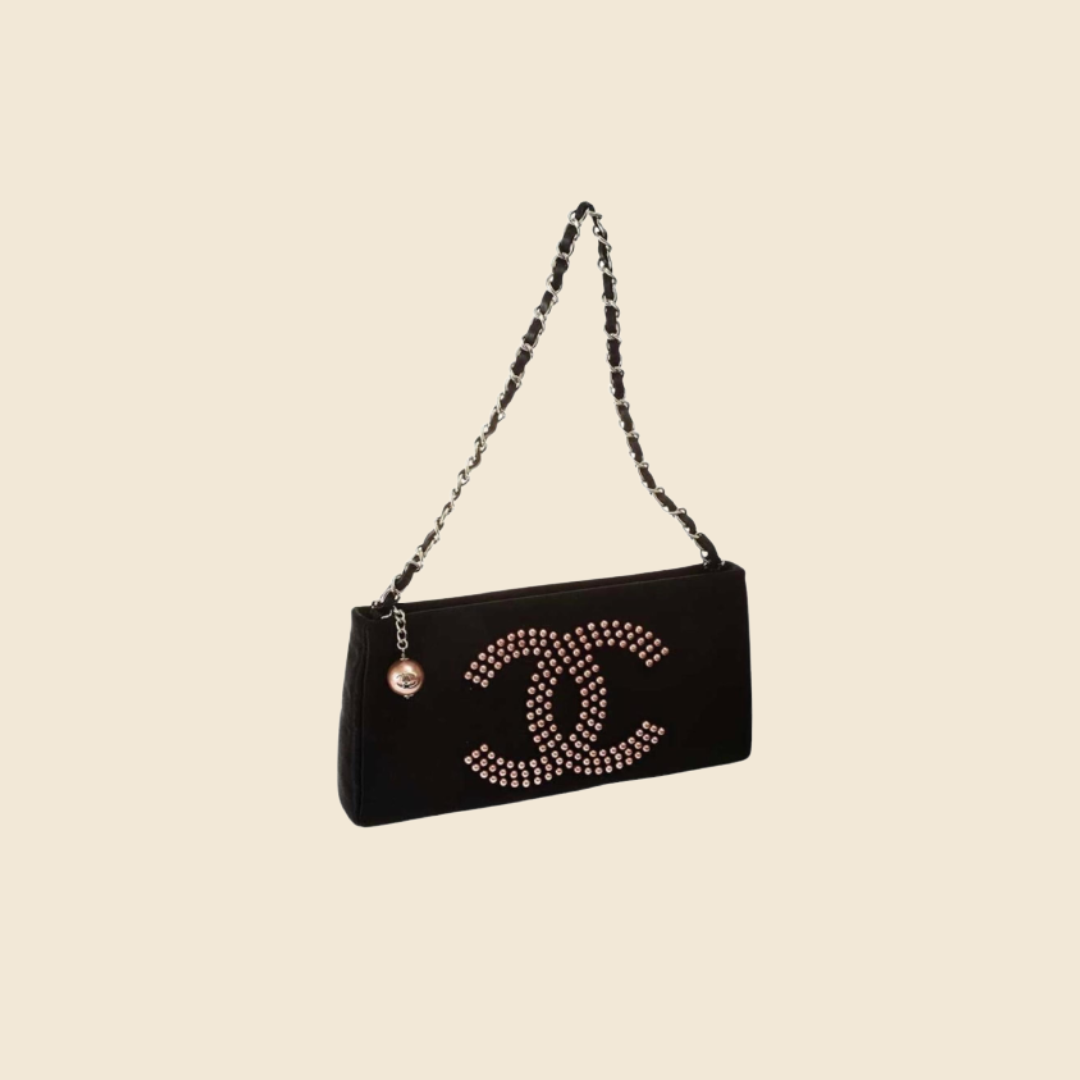 Chanel CC Logo Precision VIP Velour Black Crossbody Bag 