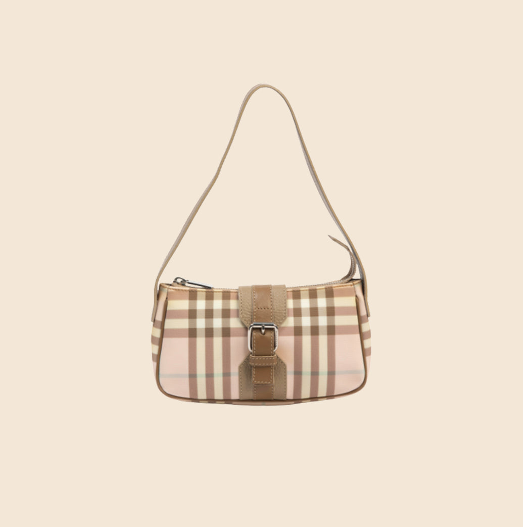 Burberry Pink Nova Check Barrel Shoulder Handbag, Burberry Handbags