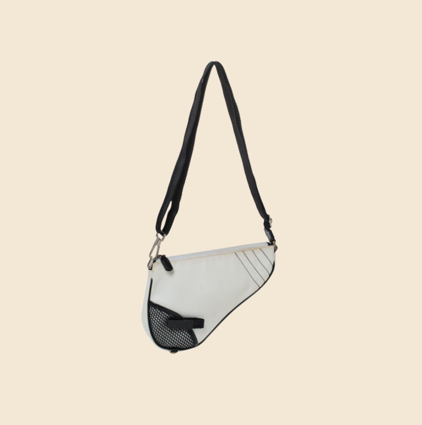 Saddle Bag with Strap Black Crinkle-Effect Lambskin with White Resin Pearls