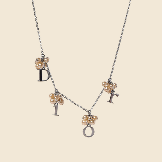 CHRISTIAN DIOR PEARL LOGO SPELL OUT NECKLACE