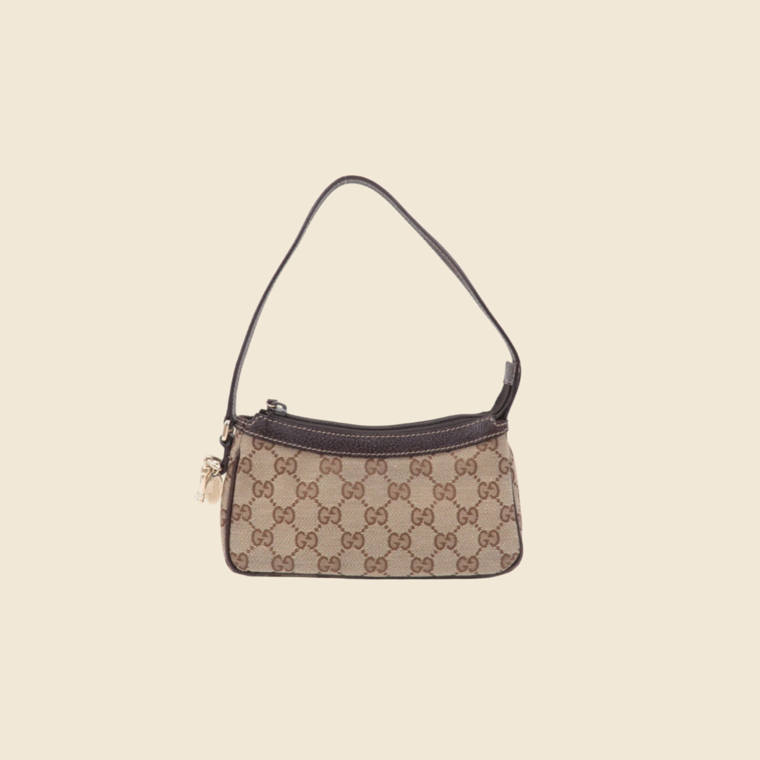 GUCCI BROWN GG MONOGRAM CANVAS CHARM POCHETTE