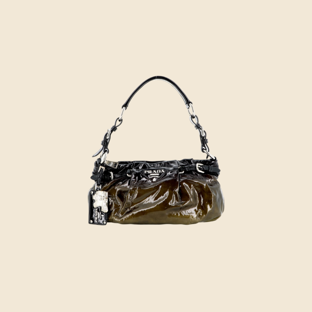 PRADA OMBRE PATENT LEATHER BAGUETTE