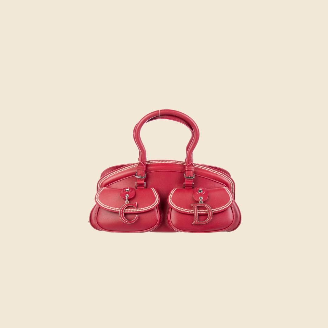 CHRISTIAN DIOR 2005 RED LEATHER DETECTIVE BAG