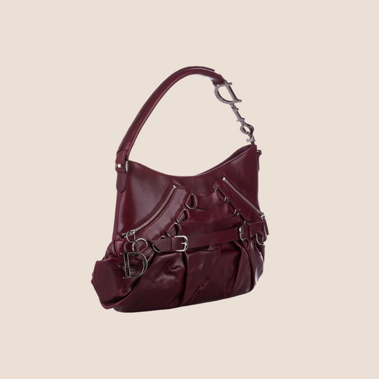 CHRISTIAN DIOR BURGUNDY LEATHER CORSET BAG