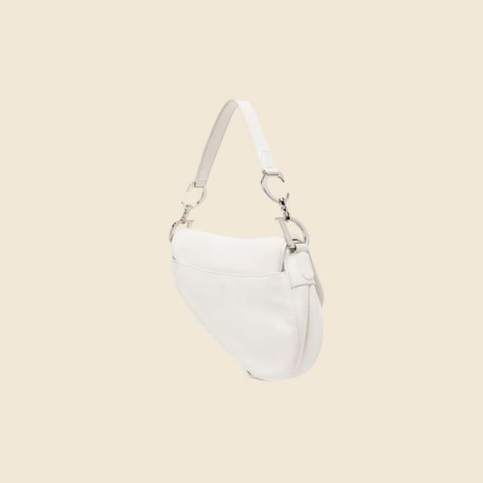 CHRISTIAN DIOR 2005 FLORAL EMBROIDERED WHITE SADDLE BAG