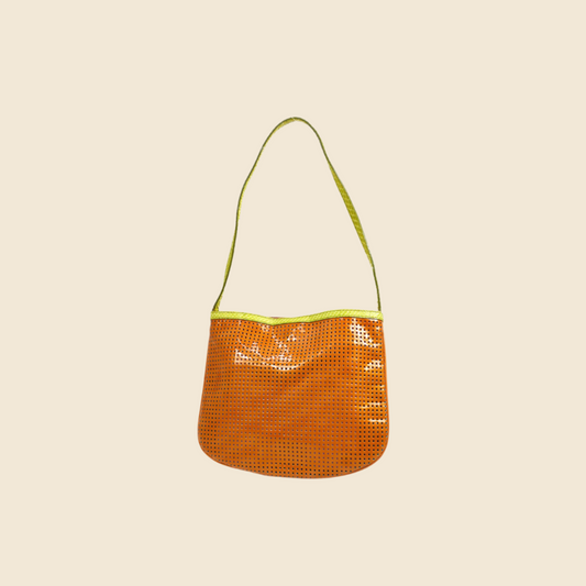 FENDI ORANGE PERFORATED LEATHER MINI SHOULDER BAG