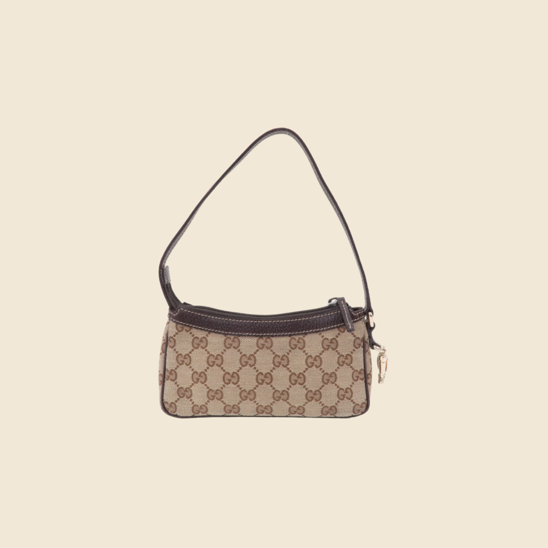 GUCCI BROWN GG MONOGRAM CANVAS CHARM POCHETTE