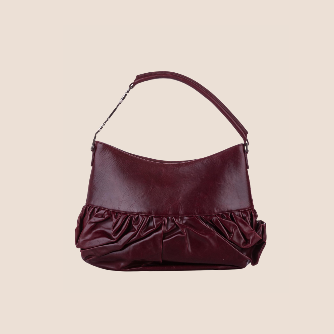 CHRISTIAN DIOR BURGUNDY LEATHER CORSET BAG