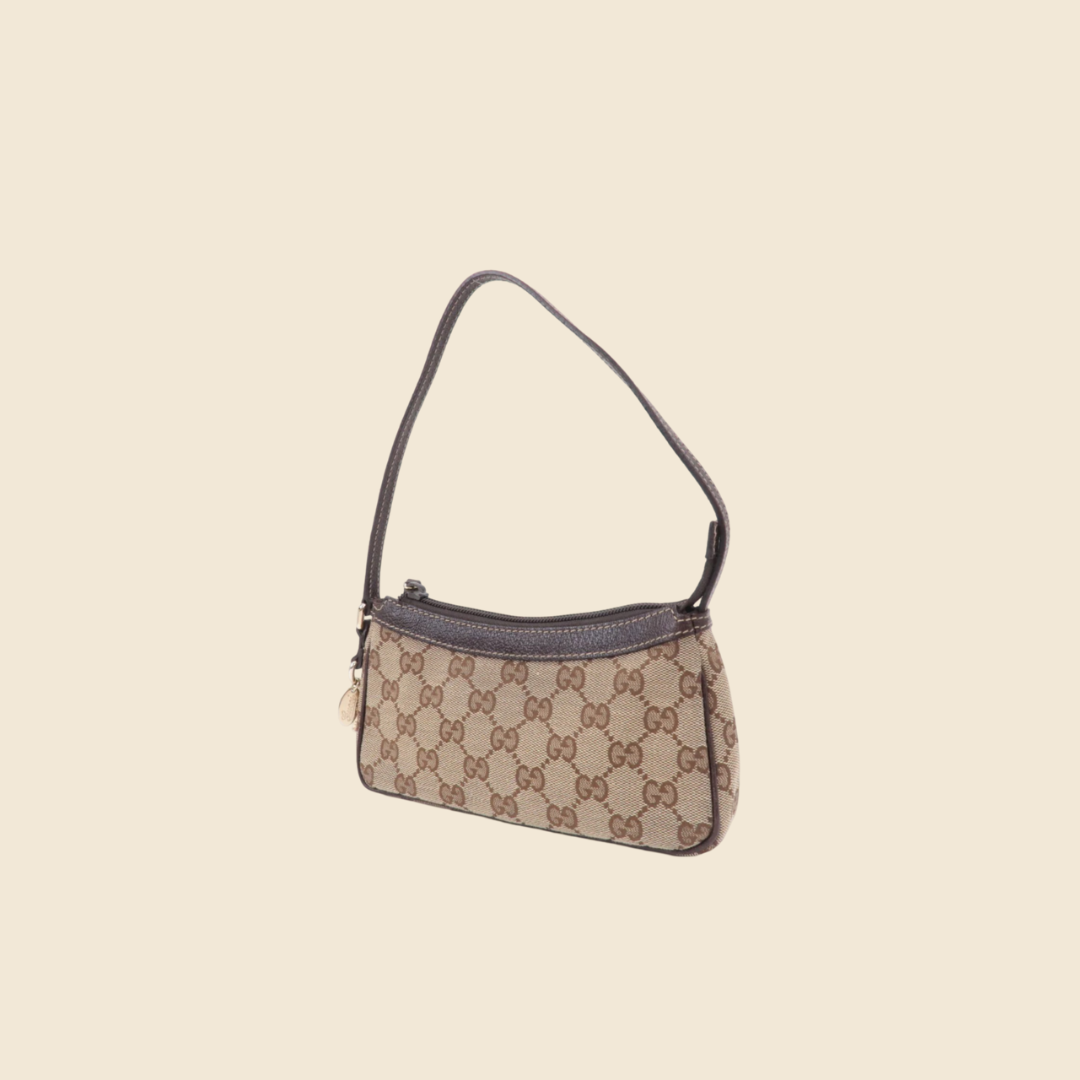 GUCCI BROWN GG MONOGRAM CANVAS CHARM POCHETTE