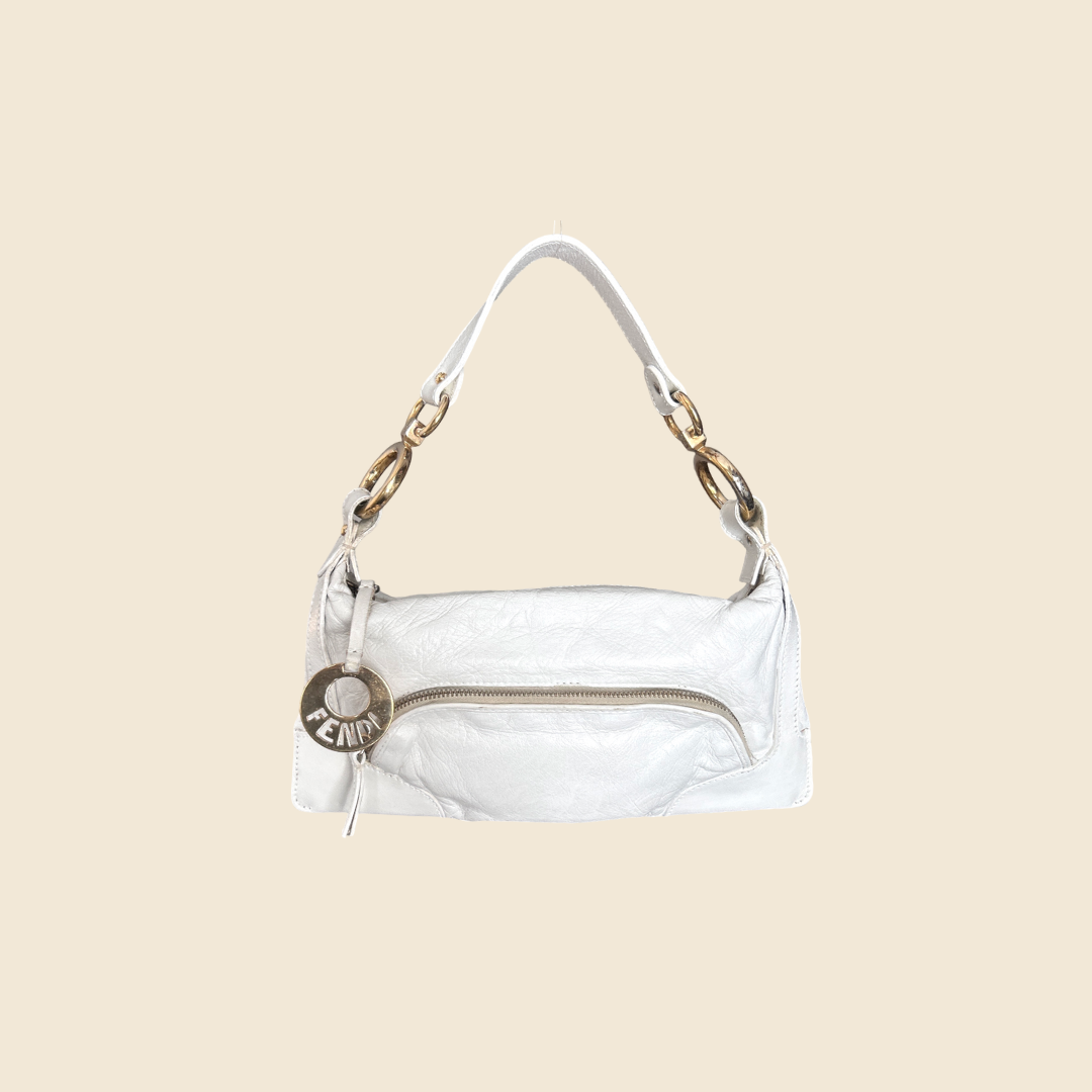 FENDI 2004 WHITE LEATHER SMALL CHEF POCKET BAG