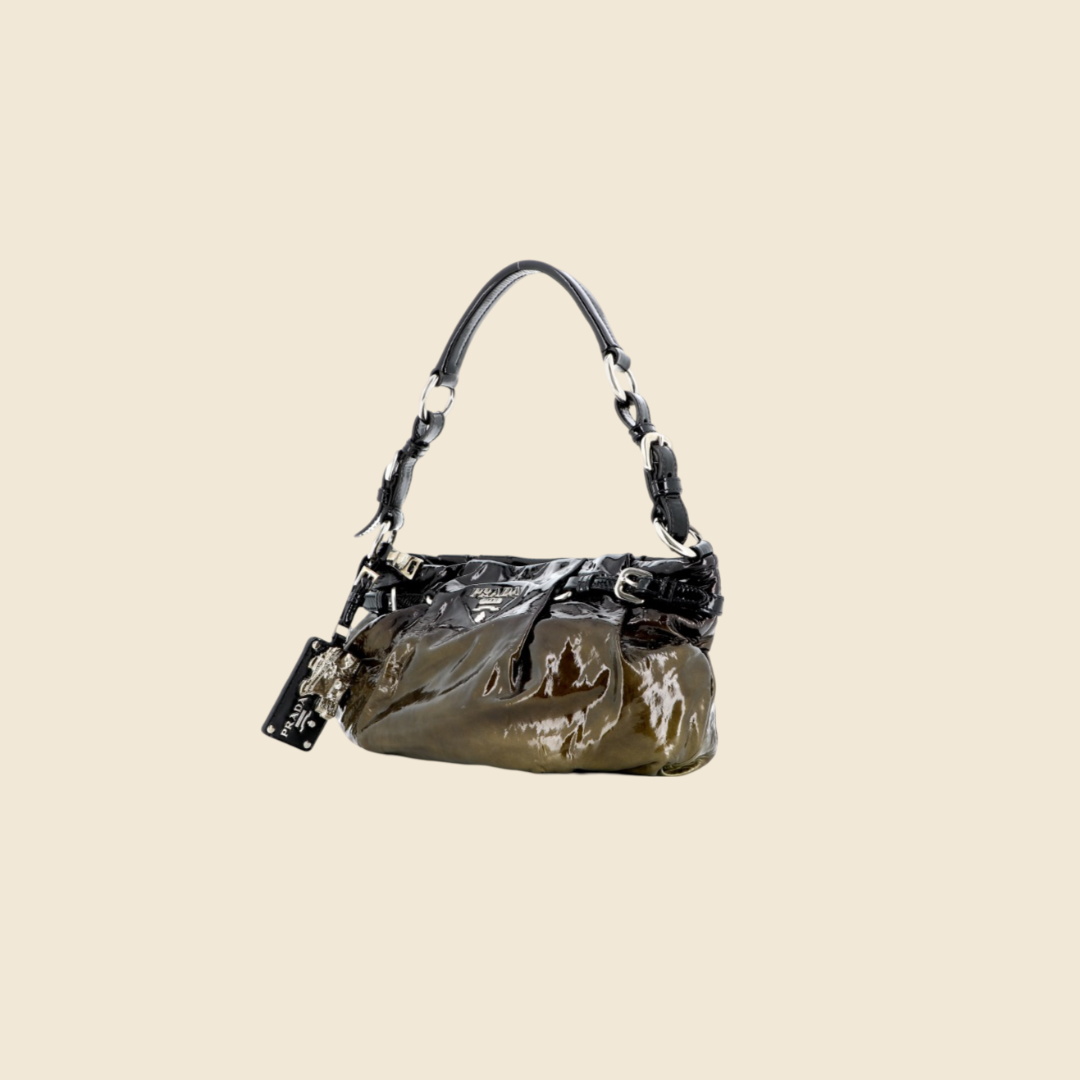 PRADA OMBRE PATENT LEATHER BAGUETTE