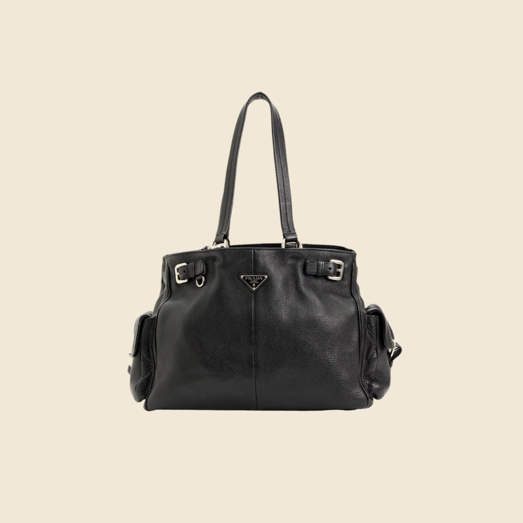 PRADA 2000s BLACK LEATHER SHOULDER BAG