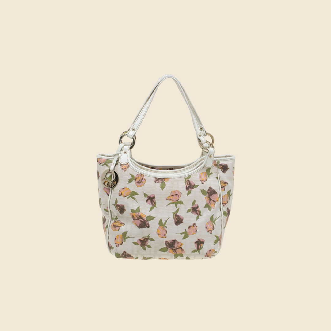 FENDI ZUCCA ROSE PRINT CANVAS CHEF SHOPPER TOTE BAG