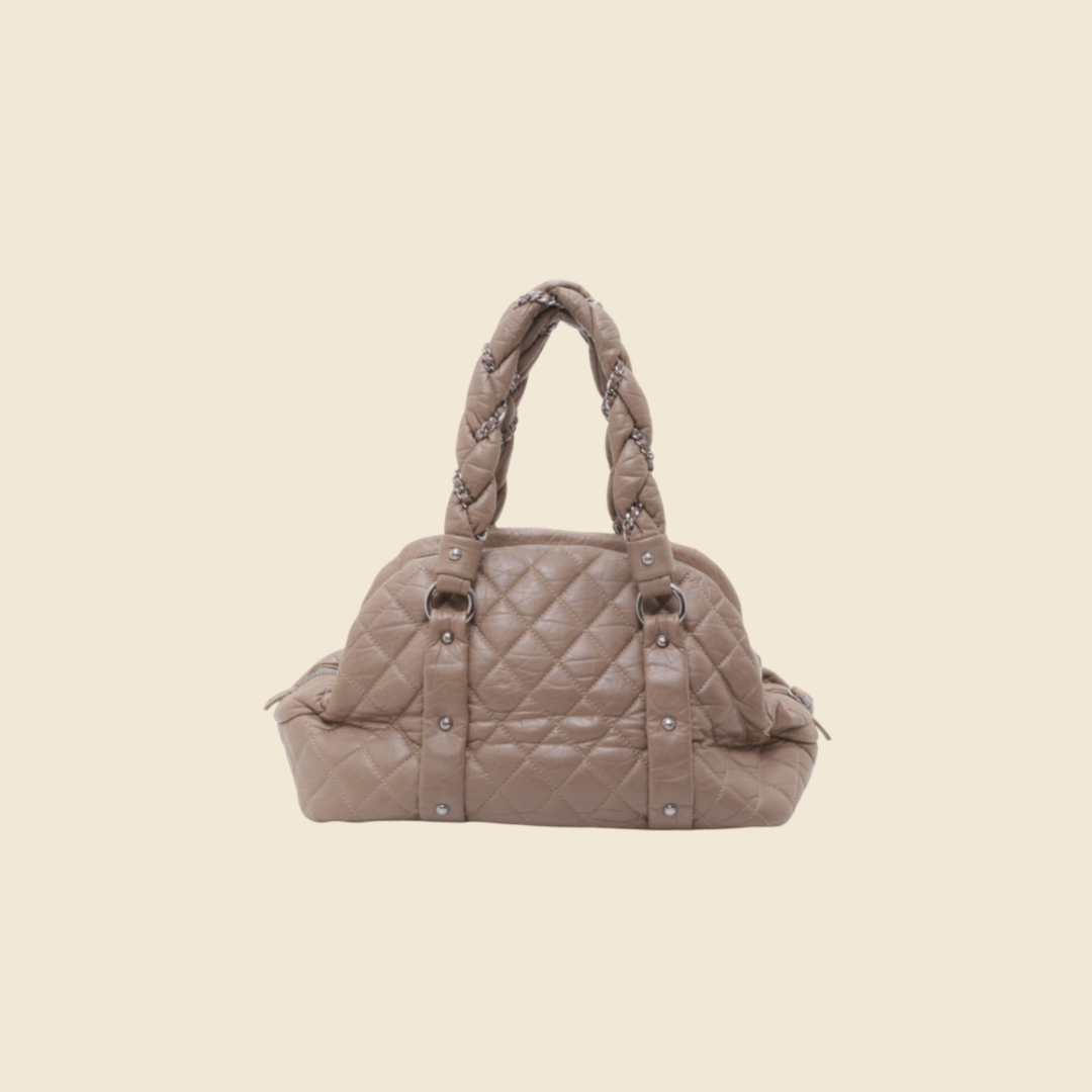 CHANEL BROWN BEIGE PUFFY DOME SATCHEL