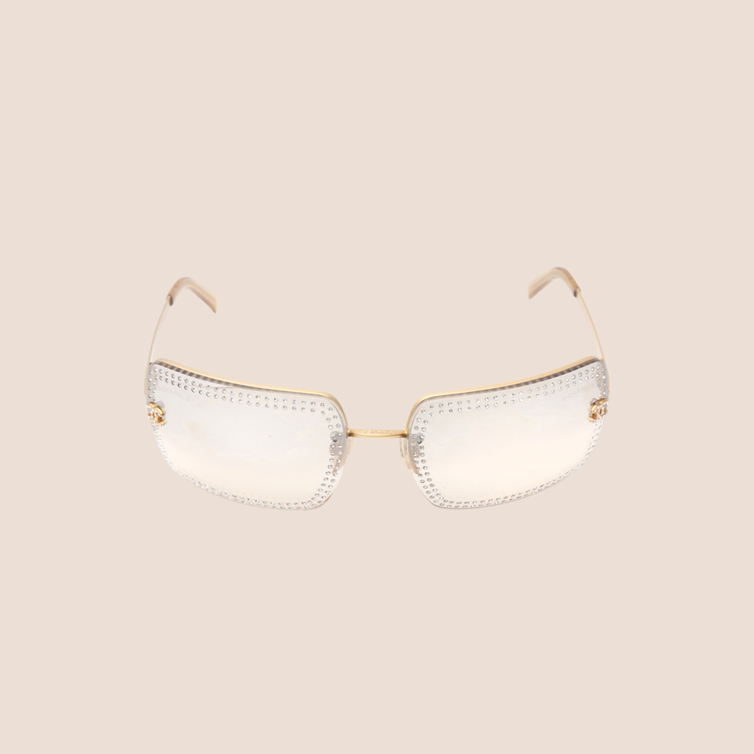 CHANEL 00s GOLD CRYSTAL RIMLESS SUNGLASSES