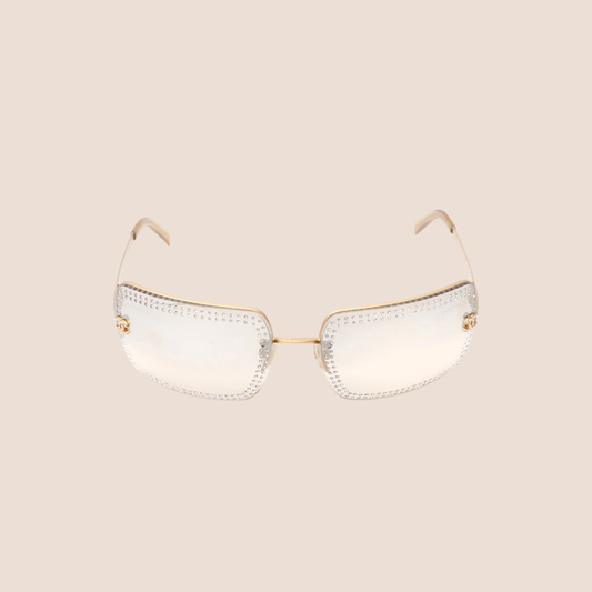 CHANEL 00s GOLD CRYSTAL RIMLESS SUNGLASSES