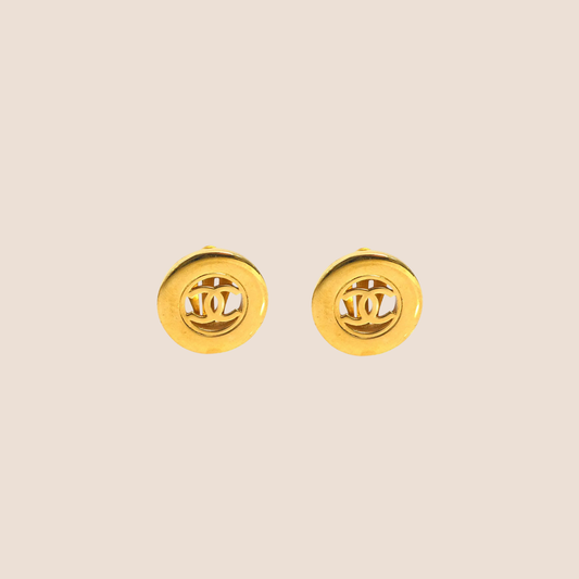 CHANEL 1997 CC GOLD BUTTON CLIP-ON EARRINGS