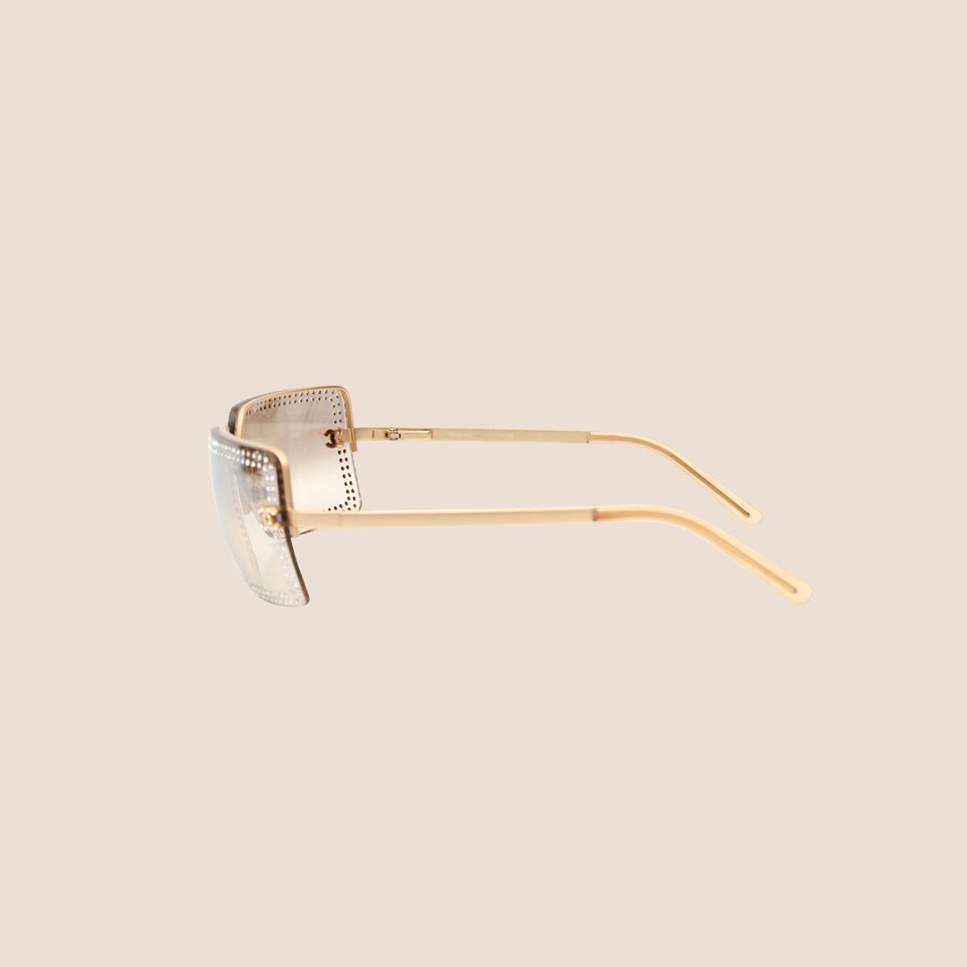 CHANEL 00s GOLD CRYSTAL RIMLESS SUNGLASSES