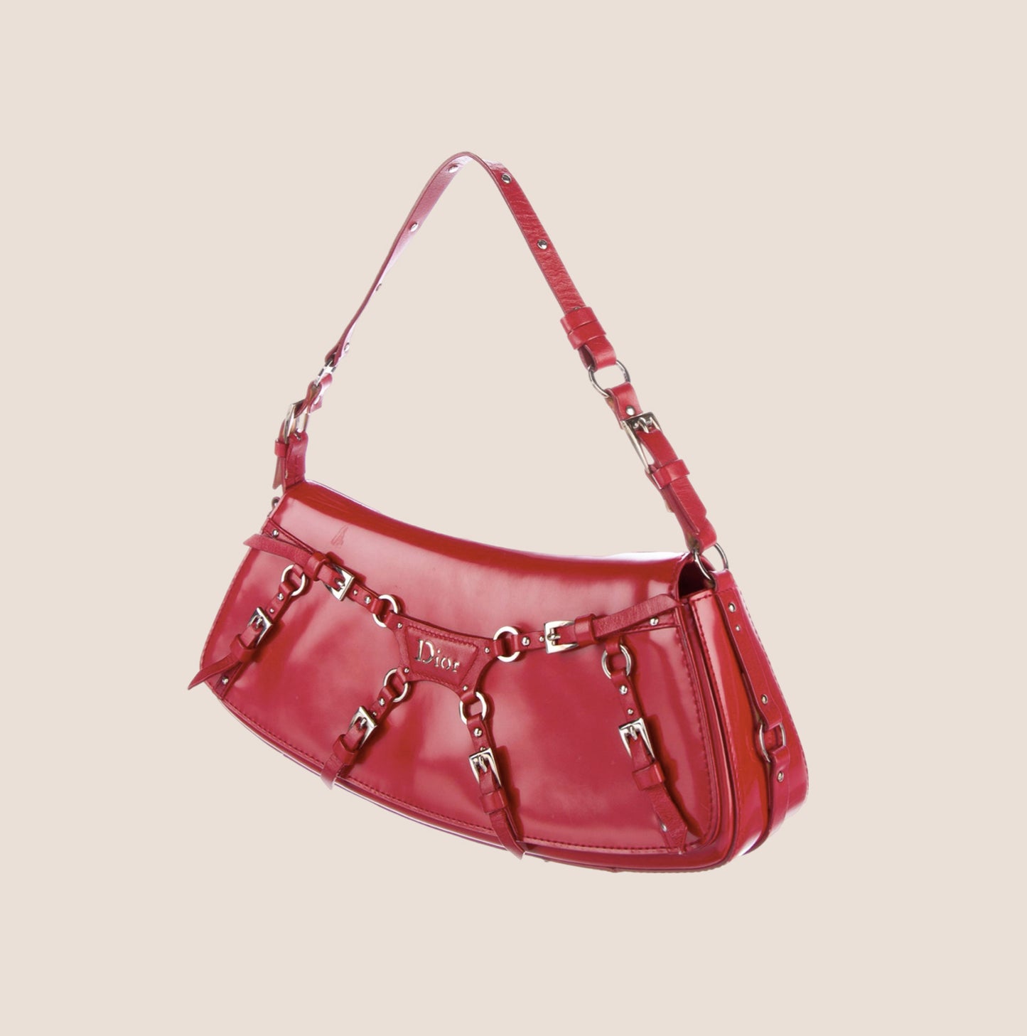 CHRISTIAN DIOR 2003 RED LEATHER BONDAGE BAG