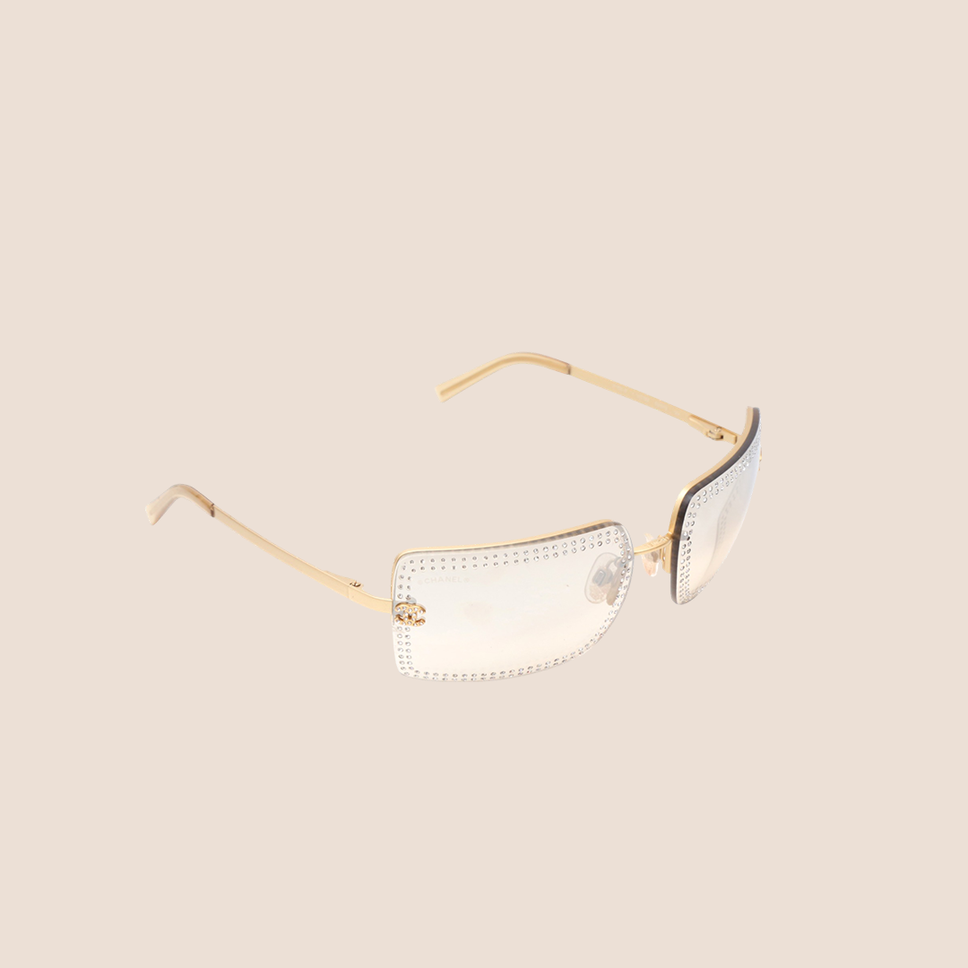 CHANEL 00s GOLD CRYSTAL RIMLESS SUNGLASSES