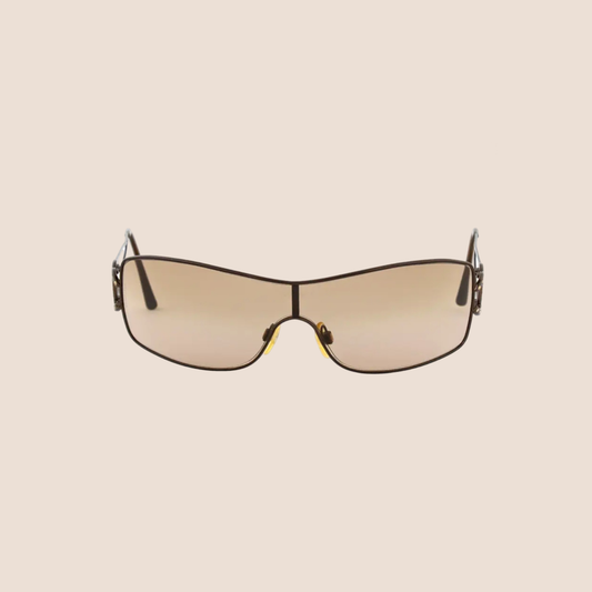 CHANEL 90s BROWN TINTED CRYSTAL CC LOGO SUNGLASSES