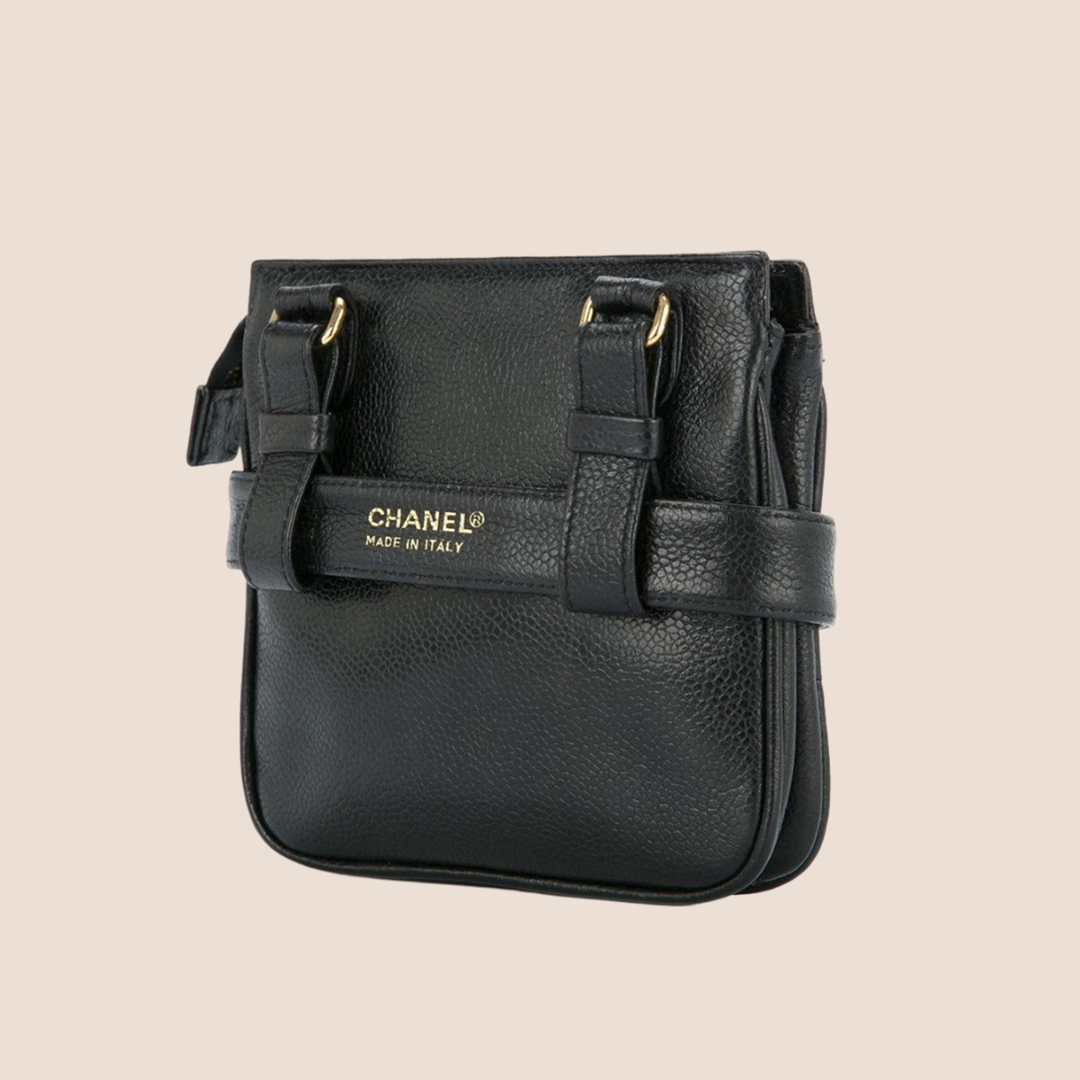 CHANEL 1991 BLACK CAVIAR CC STITCH WAIST BELT BAG