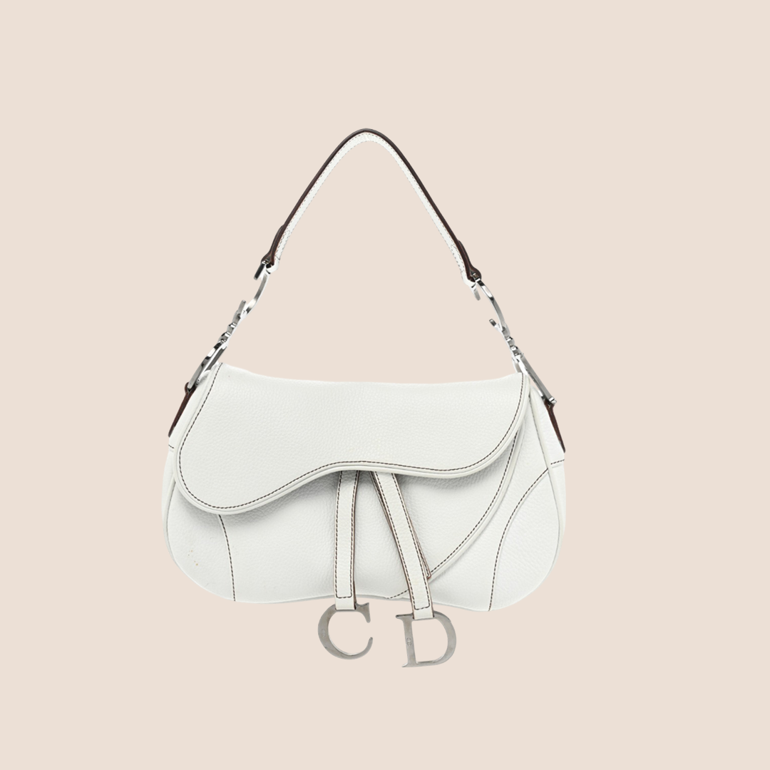 CHRISTIAN DIOR 2002 WHITE LEATHER DOUBLE SADDLE BAG