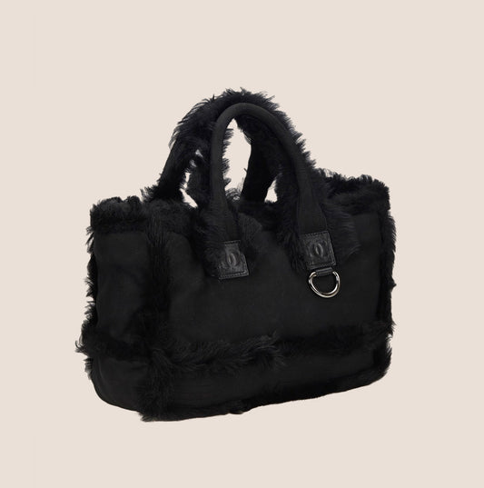 CHANEL 2000 BLACK FUR TOTE BAG