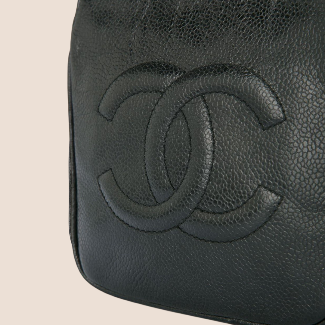 CHANEL 1991 BLACK CAVIAR CC STITCH WAIST BELT BAG