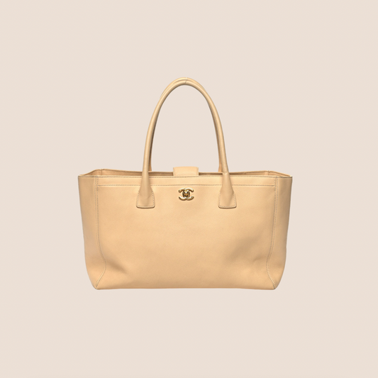 CHANEL BEIGE CALFSKIN EXECUTIVE SHOPPER TOTE