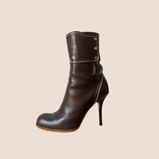 CHRISTIAN DIOR BROWN LEATHER ANKLE BOOTS