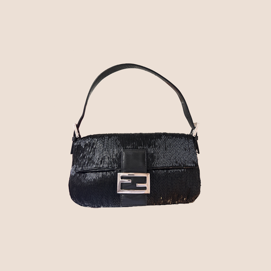 FENDI 2000s BEADED BLACK BAGUETTE BAG