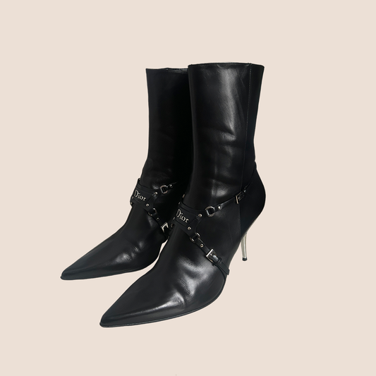 CHRISTIAN DIOR 2003 BLACK BONDAGE BOOTS