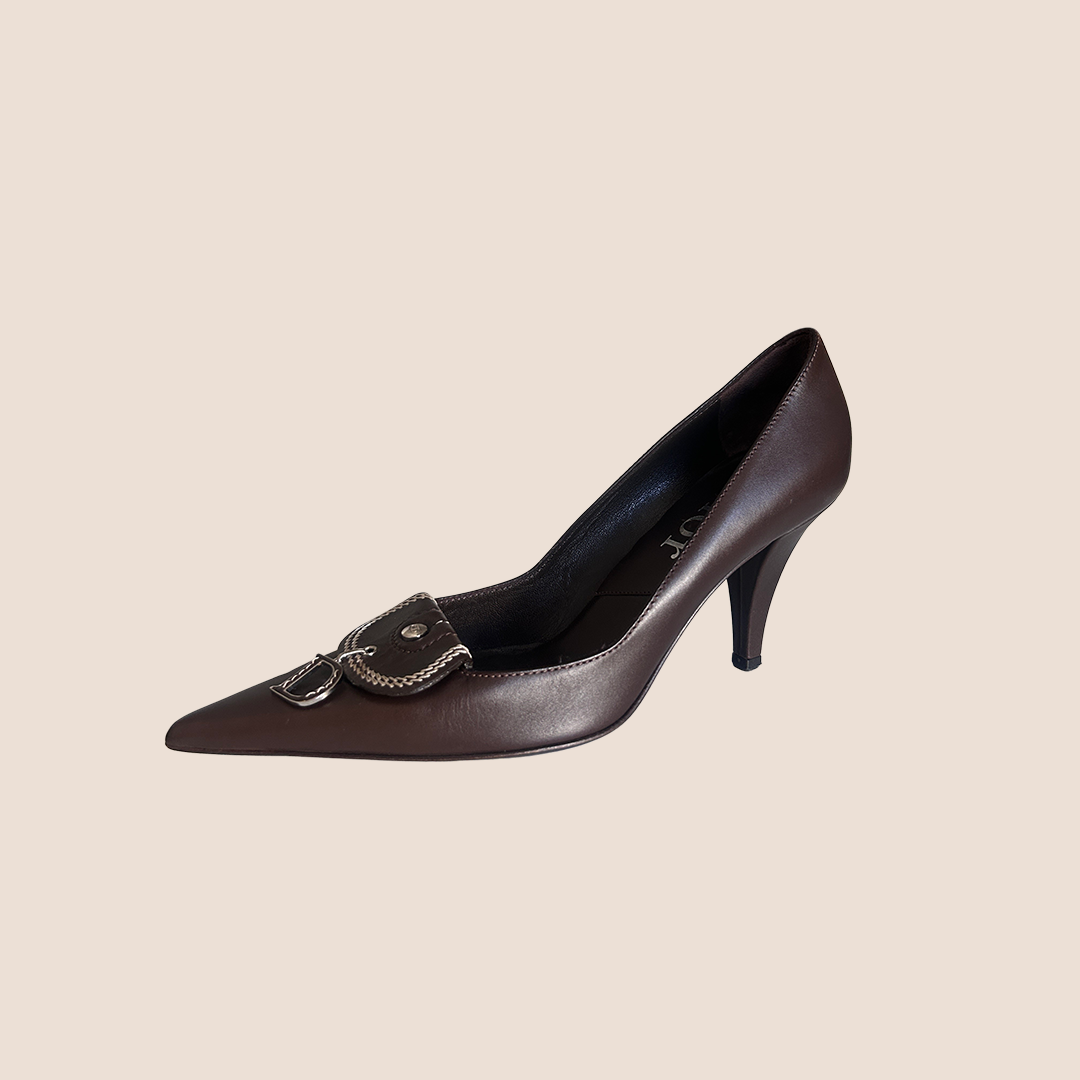 CHRISTIAN DIOR BROWN C&D CHARM PUMPS