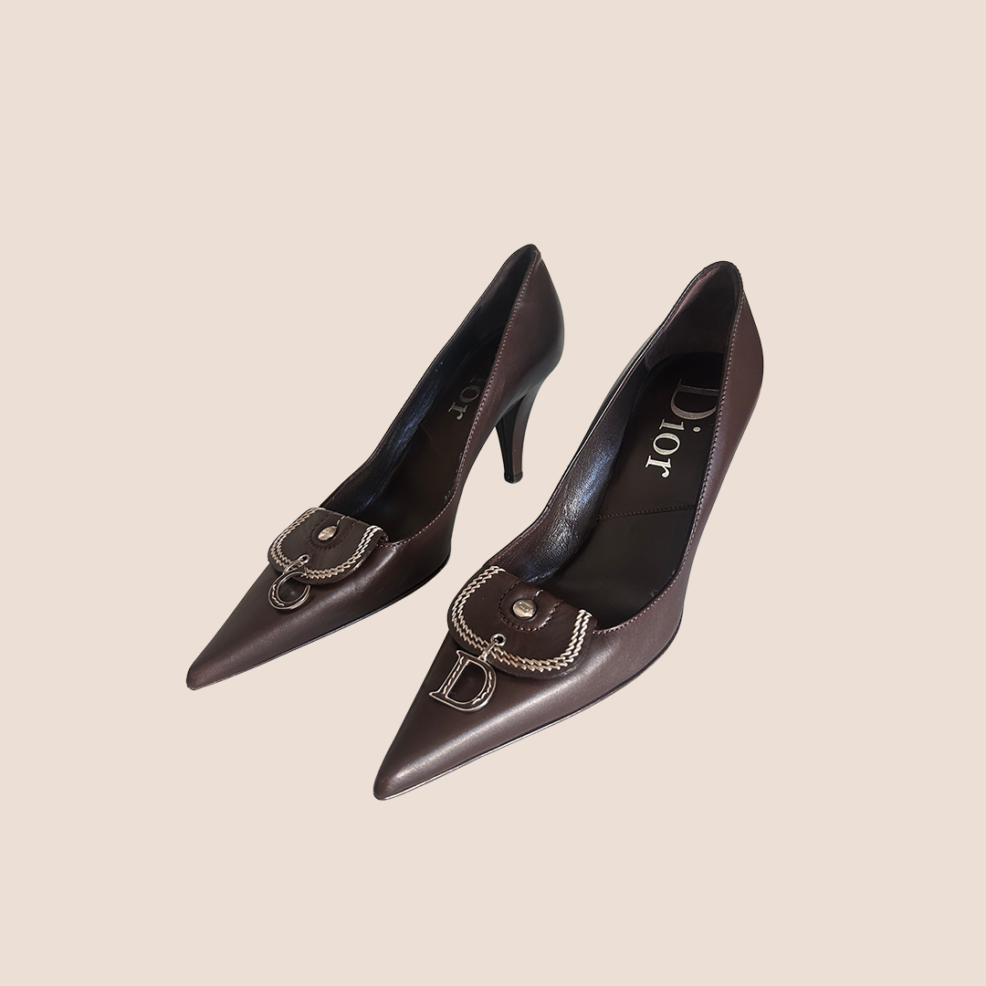 CHRISTIAN DIOR BROWN C&D CHARM PUMPS