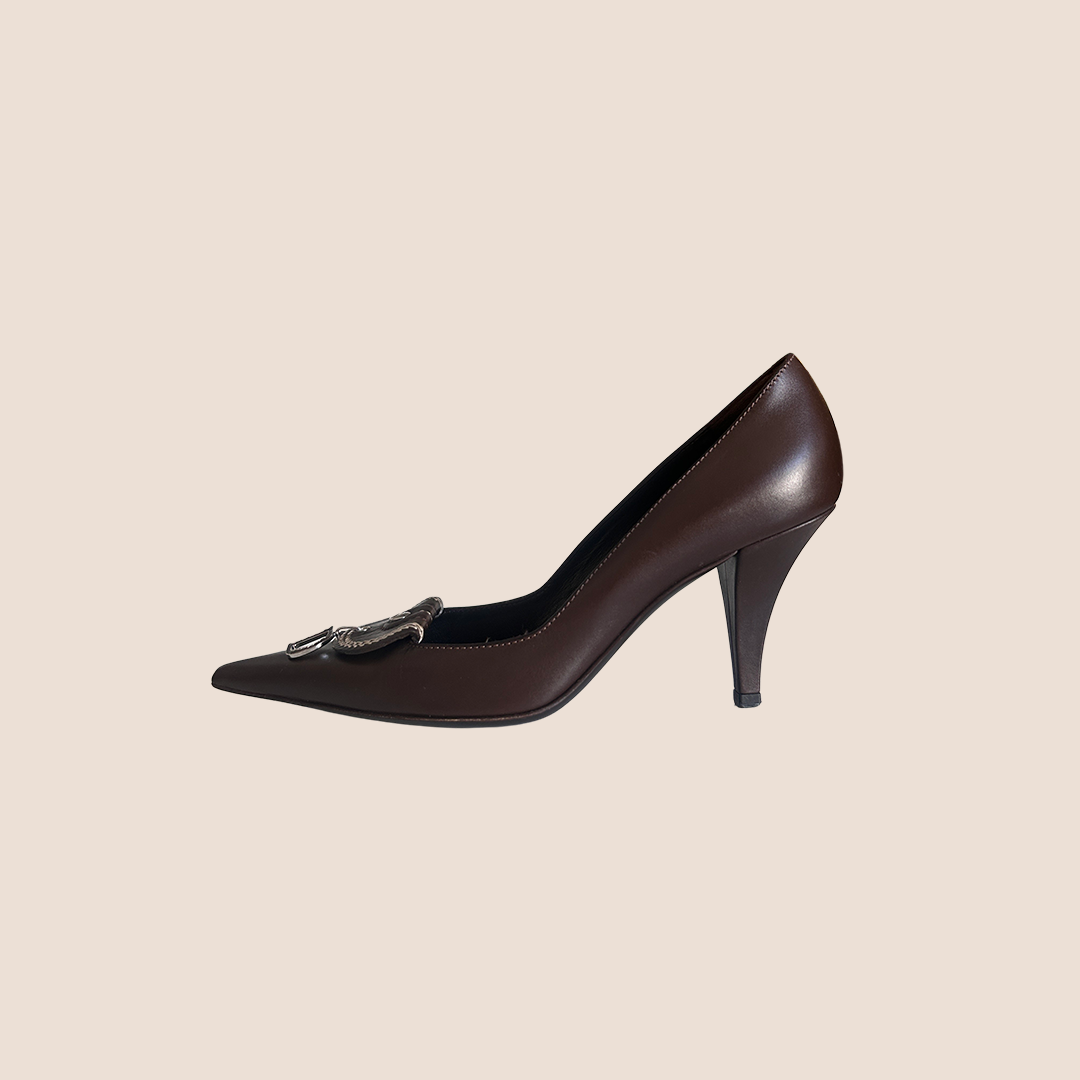 CHRISTIAN DIOR BROWN C&D CHARM PUMPS