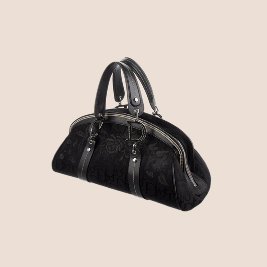 CHRISTIAN DIOR 2005 BLACK DIORISSIMO EMBROIDERED FRAME BAG