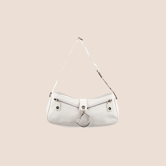 CHRISTIAN DIOR WHITE LEATHER D RING SHOULDER BAG