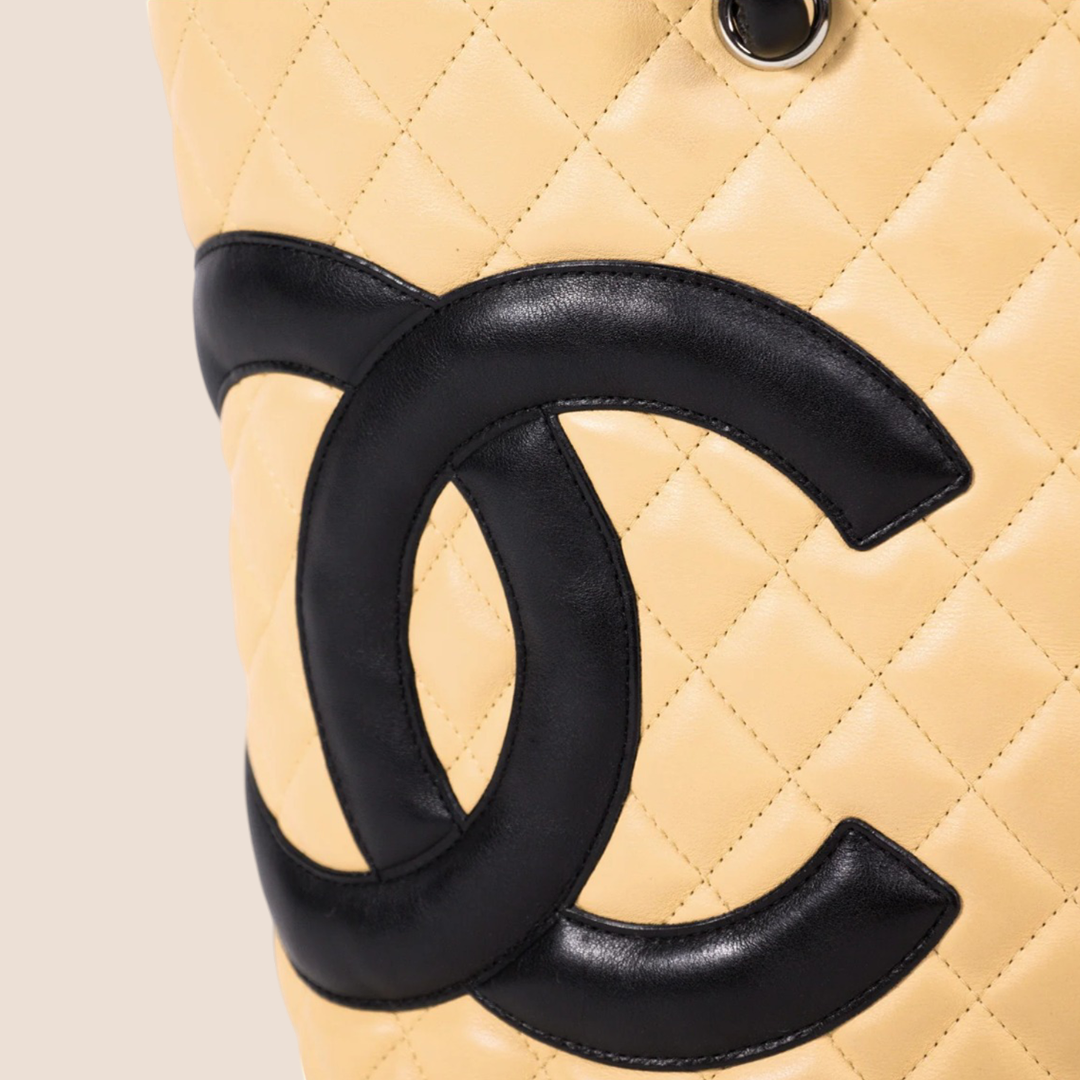 CHANEL 2004 BEIGE CC LOGO CAMBON TOTE BAG