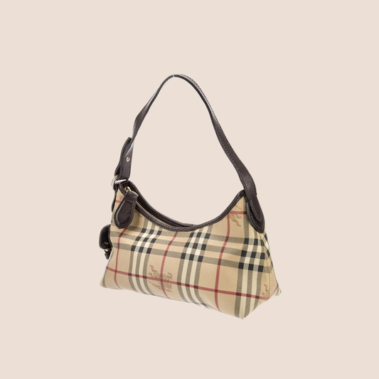 BURBERRY 90s COATED CANVAS HAYMARKET MINI HOBO BAG