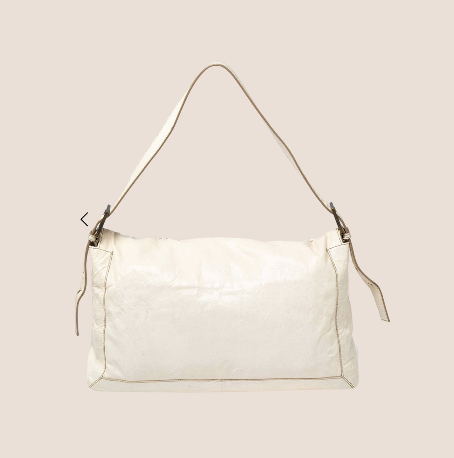 FENDI WHITE LEATHER WHIPSTITCH JUMBO BAGUETTE BAG