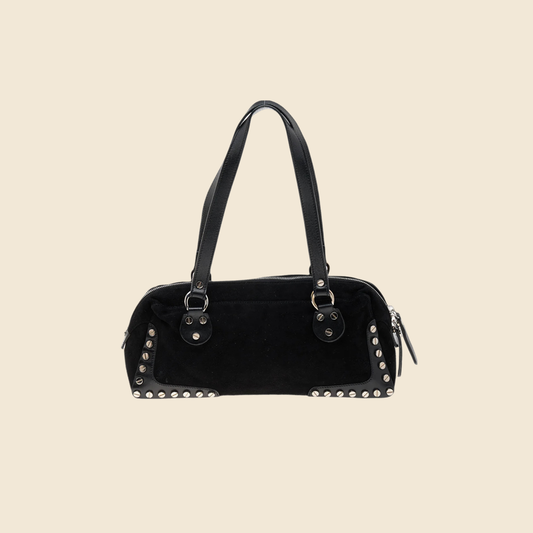 FENDI BLACK SUEDE STUDDED SATCHEL