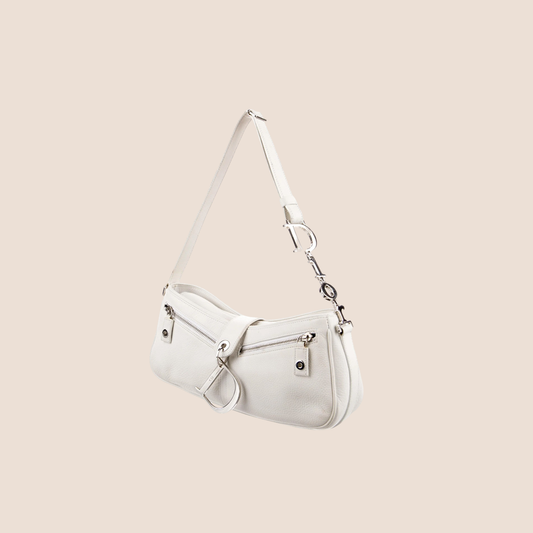 CHRISTIAN DIOR WHITE LEATHER D RING SHOULDER BAG