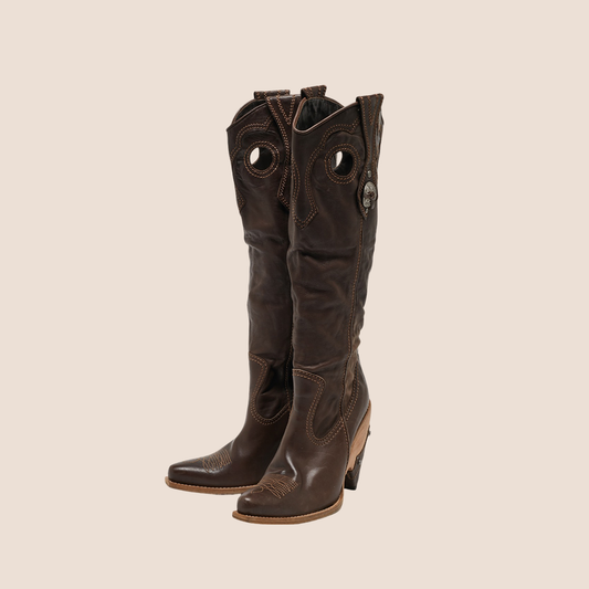 CHRISTIAN DIOR BROWN LEATHER WESTERN COWBOY BOOTS