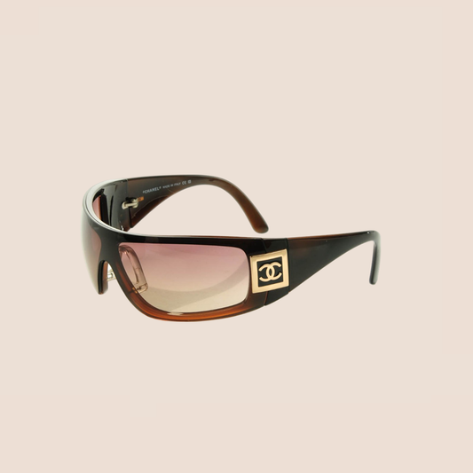 CHANEL CC LOGO BROWN WRAP SUNGLASSES